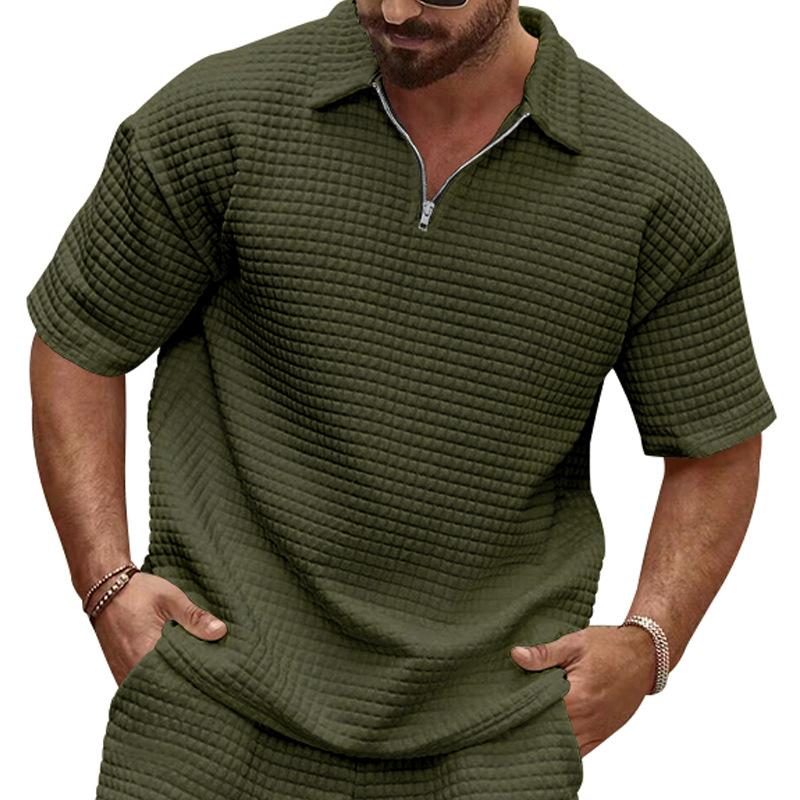 

Summer New Polo Shirt for Men Casual Comfort Jacquard Small Check Solid Color Lapel Sports Short Sleeve XXXL армія зелений колір