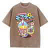 Fashion Woman Washed T-Shirts Funny Skull Drink Printing Short Sleeve Cotton Distressed Oversize Crewneck Tops Clothes
