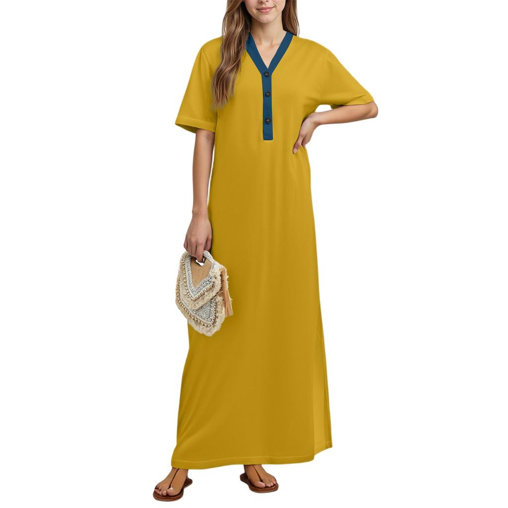 Women's Nightgown Home Clothes Short Sleeve Nightgown With Pockets Long Dress