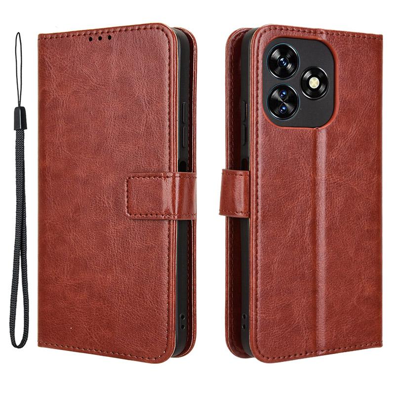 

For Oukitel C51 Leather Phone Case Wallet Crazy Horse Texture Brown