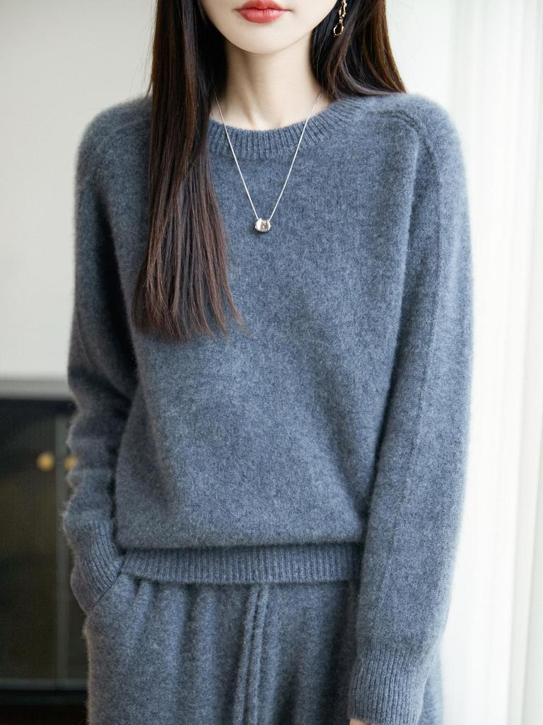 Women's Seven-Needle Thickened 100% Pure Wool Sweater - Autumn/Winter, Warm, Round Neck, Loose Fit, Knit Base Layer