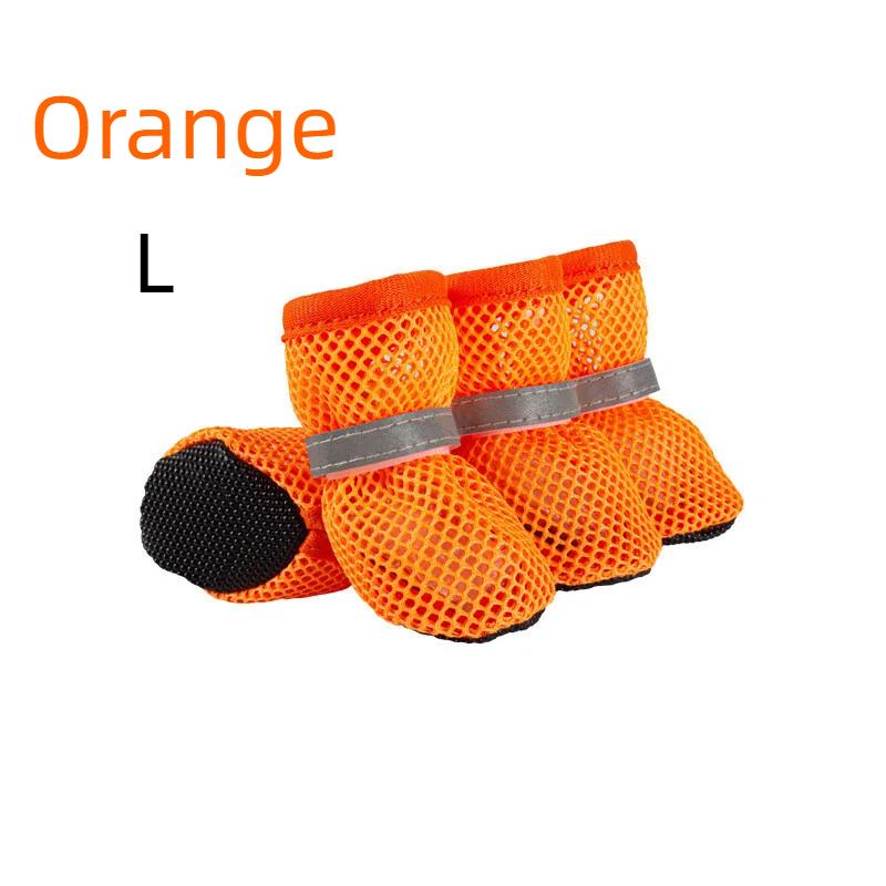 Summer Breathable Mesh Puppy Shoes 4Pcs Set Soft Anti-Slip Sole Adjustable Paw Protector Boots for Pet Outdoor Camping