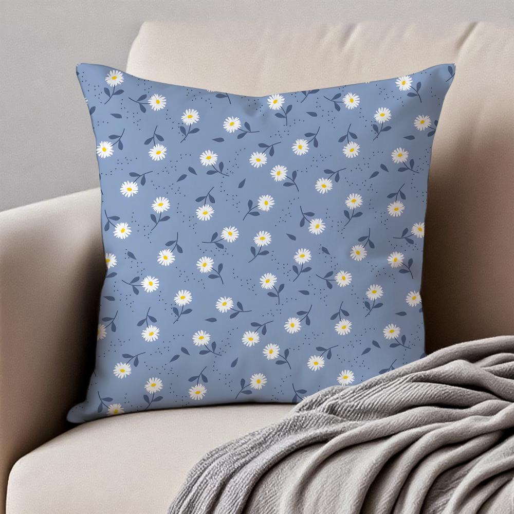 Fresh Small Daisy Floral Cushion Cover Pillowcase Antidustmite Invisible Zipper Short Plush Sofa Cushion