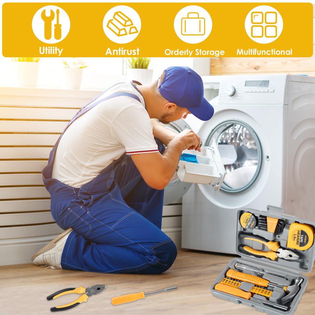 Household Repair Tool Kit Multi-Purpose Home Hand Tool Set with Storage Case Durable Hammer and Allen Key Ratchet Wrench set