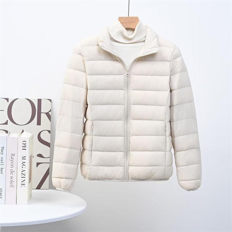 Autumn and winter new down jackets for women's light and thin stand-up collars, short styles, fattened and enlarged size white duck down.