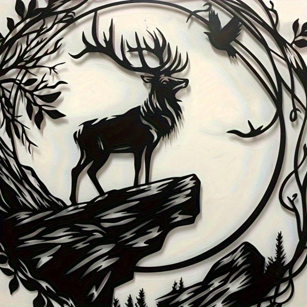Metal Stag Wall Decor Circular Iron Frame Modern Farmhouse Living Room Wedding Gift Home Hanging Art
