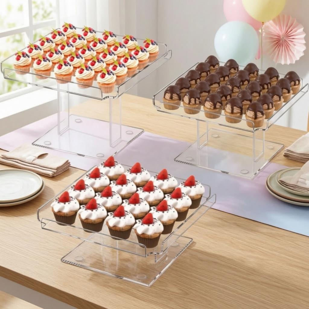 Display Tray with Pedestal Transparent Pastry Display Tray Dessert Platter Modern Cupcake Riser Stable for Bakers