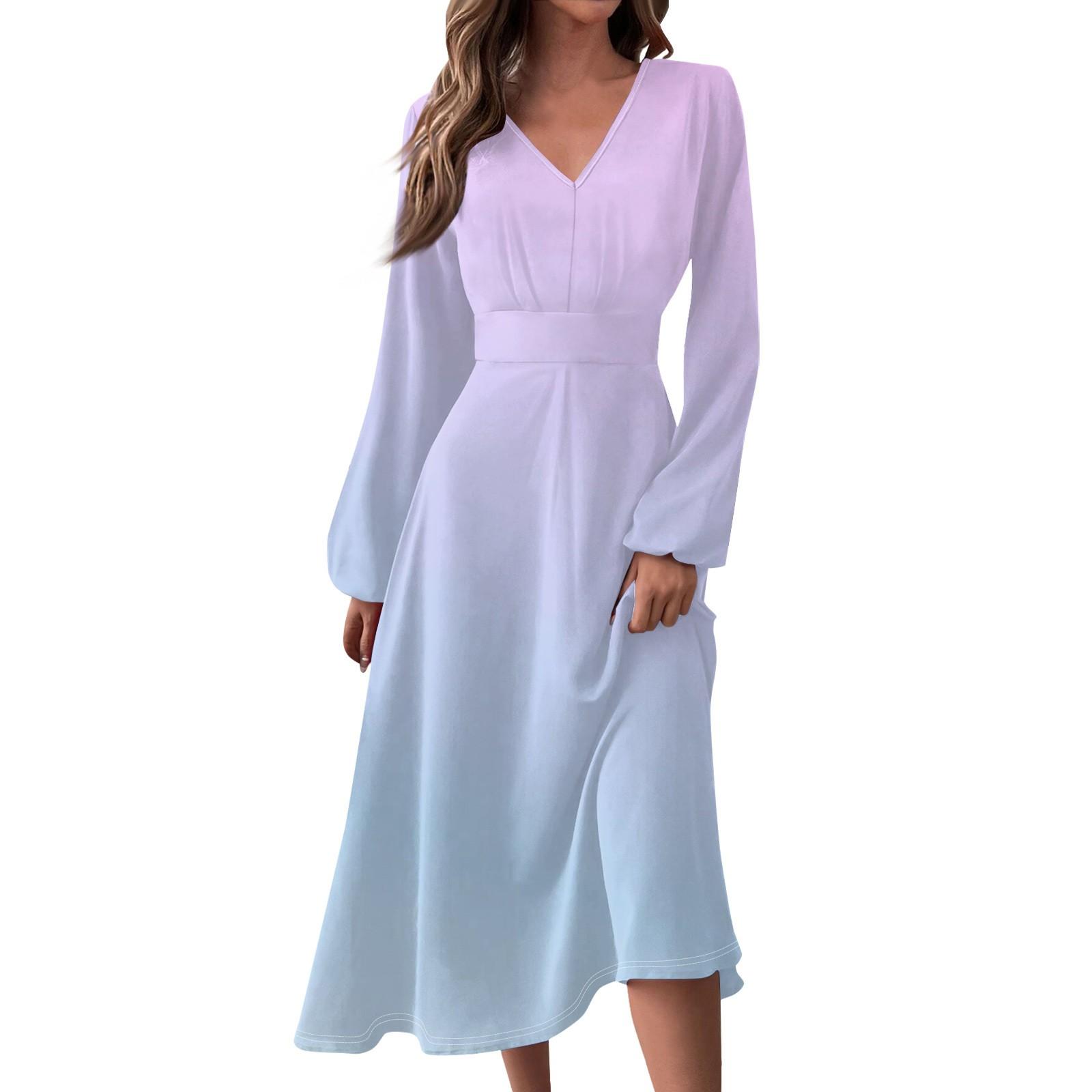 

Женское осеннее и зимнее повседневное модное длинное платье с v-образным вырезом и длинным рукавом с градиентным принтом M