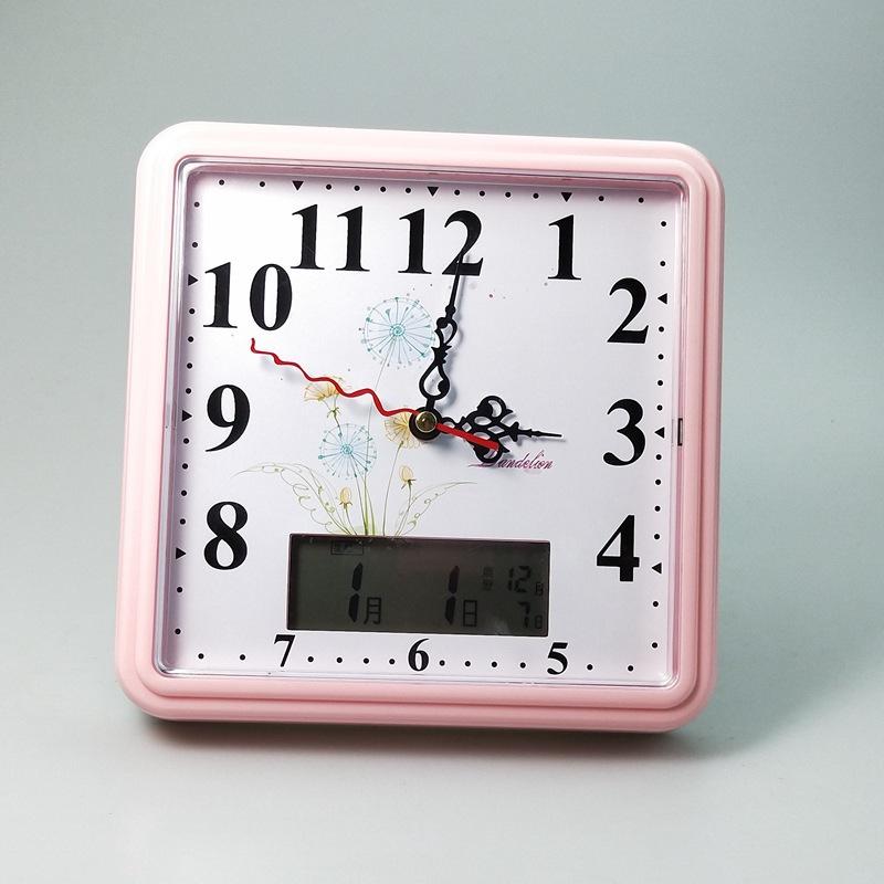 Wall Clock Dual Purpose Quartz Clock Simple Square Clock with Electronic Clock Lunar Calendar Display