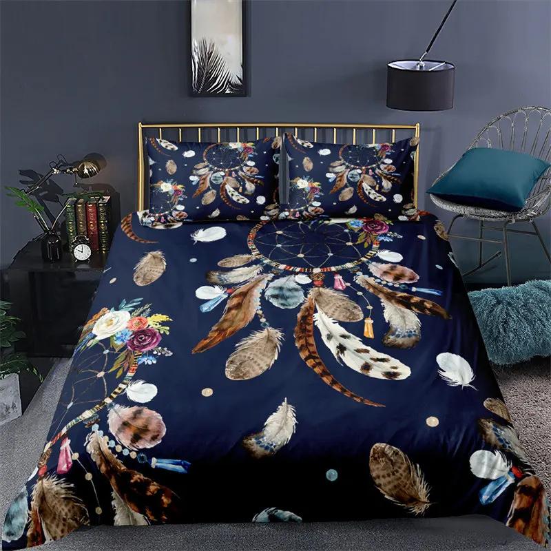 Bohemian Soft Duvet Cover Set Dreamcatcher Geometric Feather Print Beding Set King Quen Sized Dimensions Rom Decor Microfiber Warm Comforter Cover