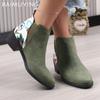 Print Random Women Ankle Boots Suede Pointed Toe Designer Mid Heels Shoes 2025 Trend Chunky Classic Winter Chelsea Botas Mujer