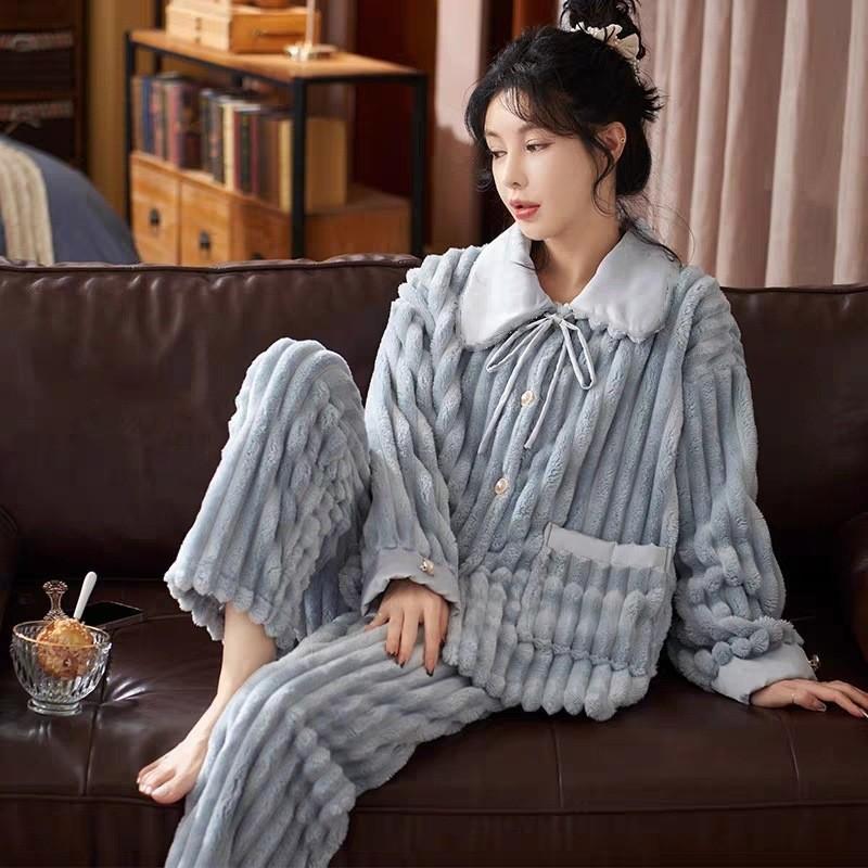 

Теплая одежда для сна на зиму, фланелевый кардиган, домашняя одежда для студентов, осенне-зимняя утепленная одежда, можно носить на улице XL синий