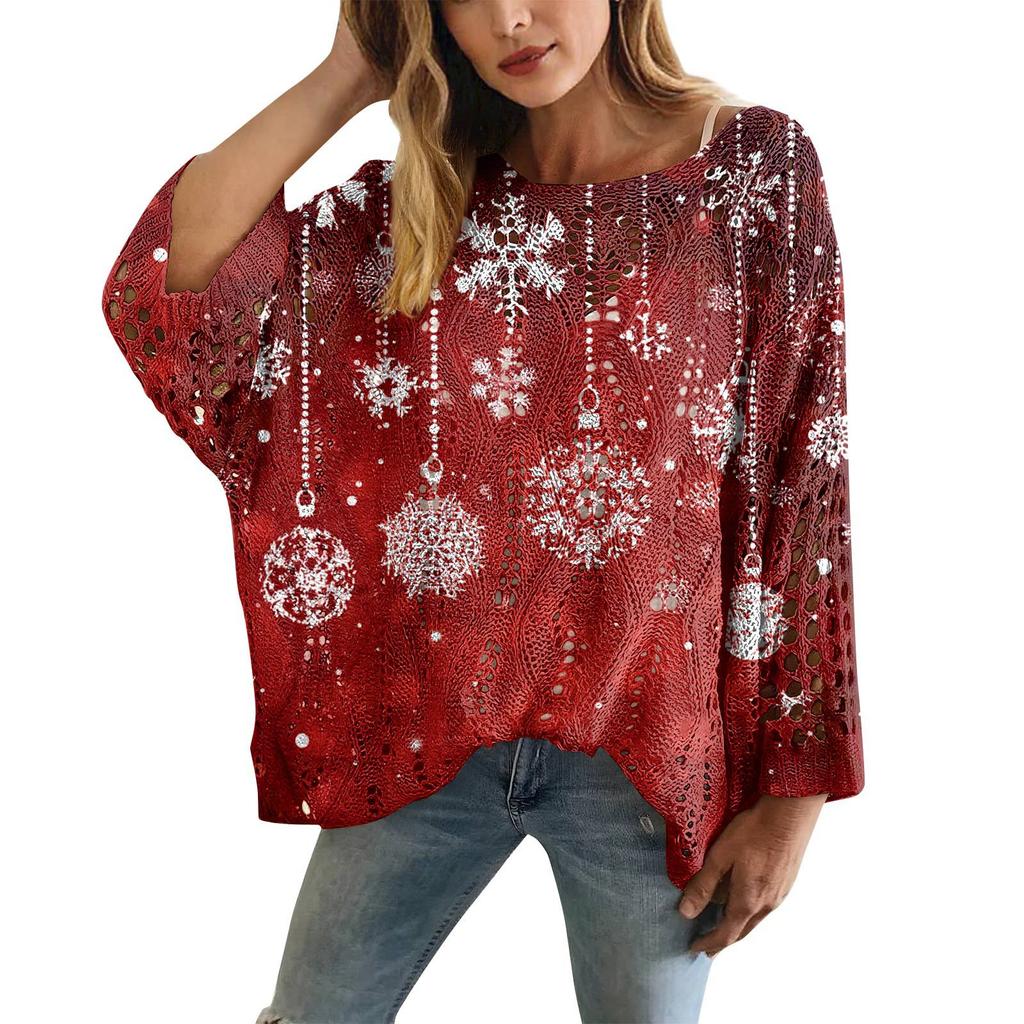 XY-LK01-Pullover hollow blouse 3D printed sweater spring and summer new