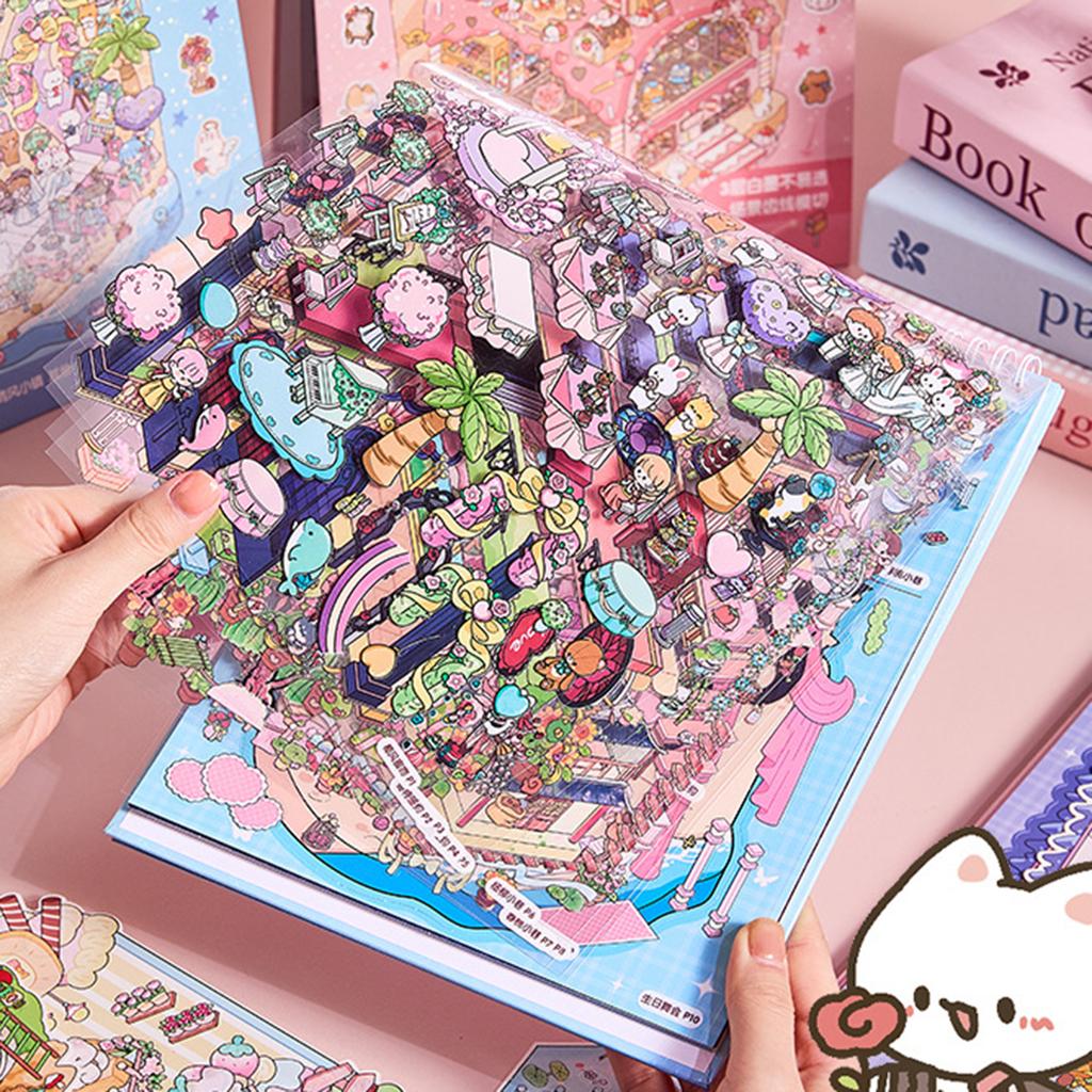 Rainbow Island Scenery Sticker Book Miniature Scene PET Sticker For Journal Photo Album Laptop Scrapbooking Decoration