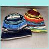 Winter Knit Beanie Hat With Striped Print For Cold Weather Warmth