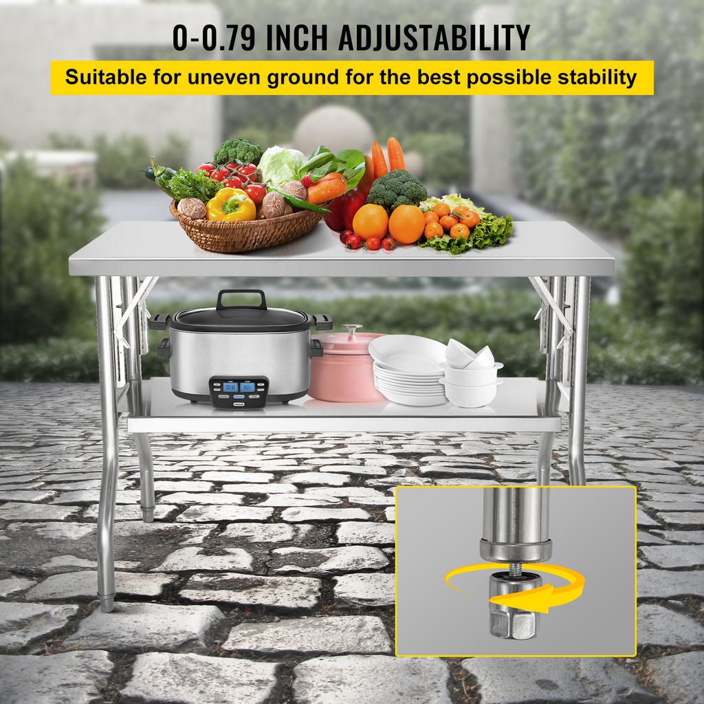 SucceBuy Folding Commercial Prep Table Commercial Worktable Workstation with Undershelf Folding Table for Home Kitchen