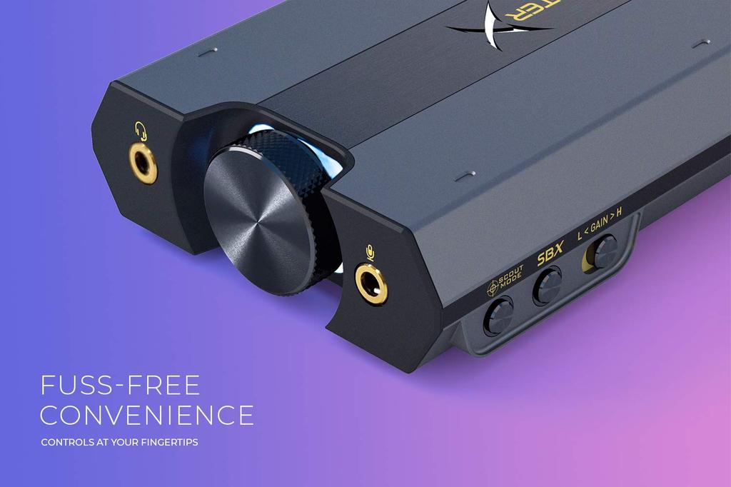 Creative Sound BlasterX G6 Tragbarer hochauflösender Gaming-USB-DAC für PC, PS4 und Switch (SBX-G6, Schwarz)