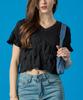 KOLEAT Summer Cooling Marmont V-Neck Crop Plain Short Sleeve T-Shirt [Black]