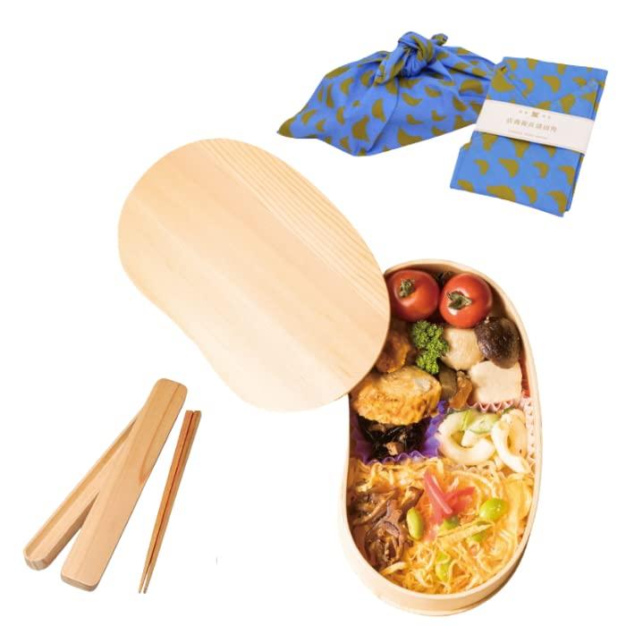 Yamaga Lacquerware Shop Original Set: 1. Bentwood Bento Box 2. Chopsticks and Chopstick Case Set 3. Azuma Bag (Bento Wrap) 3-Piece Beginner's Set. Sma
