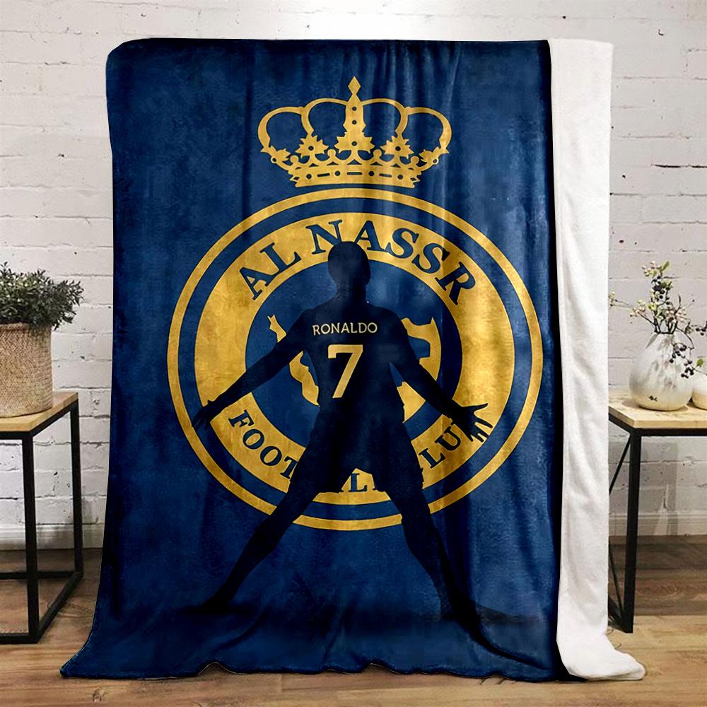 A Silhouette Stands Before a Golden Football Club Logo On a Blue Backdrop. for All Seasons Blanket Lunch Break Throw Gift