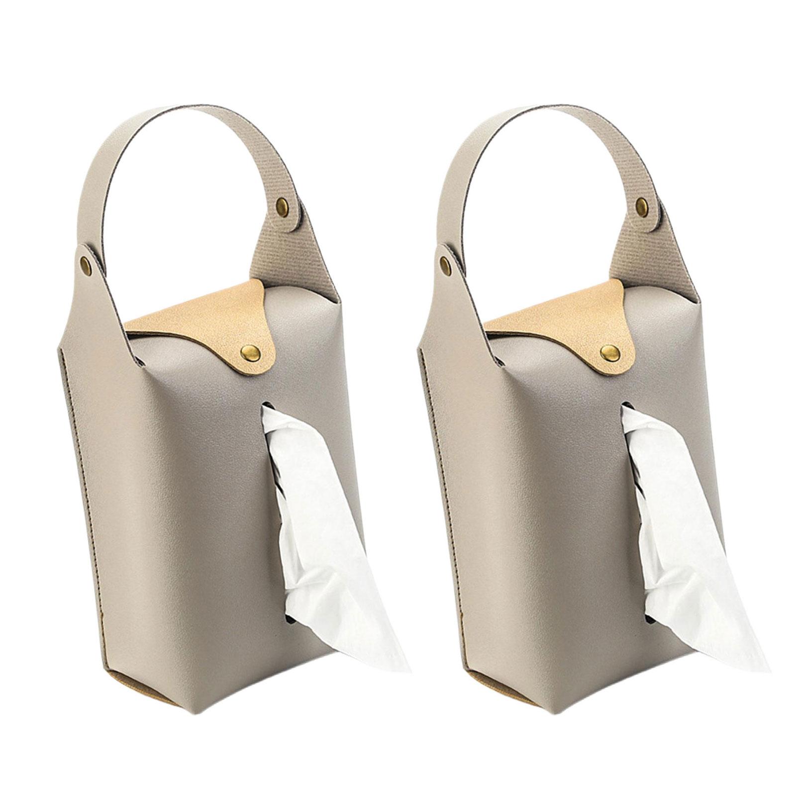 

2pcs Colorful PU Leather Tissue Holder Box Hanging Paper Towel Dispenser for Living Room Office and Vehicle Interior серый