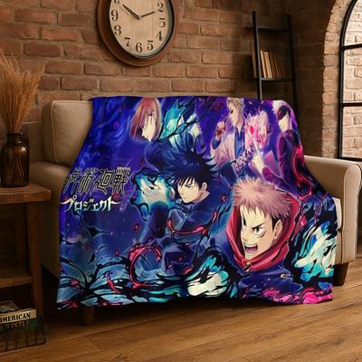 Couverture Flanelle Dessin Animé Jujutsu Kaisen Anime Itadori Yuj Couverture Douce Chaude pour Chambre Salon Lit Voyage Pique-nique Enfant