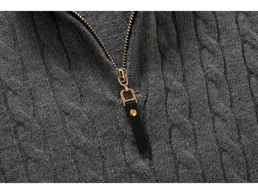 Men's Plus Size Cable Knit Half-High Collar Zipper Sweater - Autumn/Winter Casual Pullover