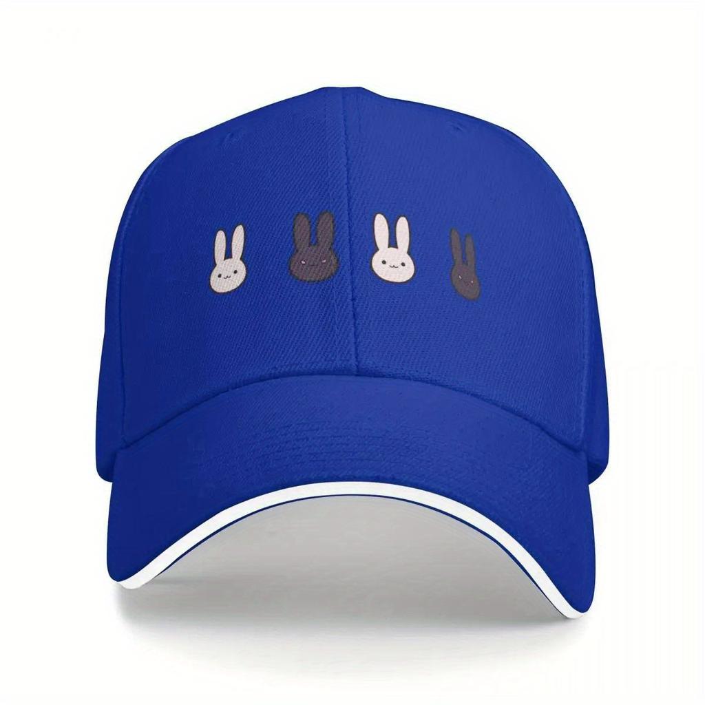 Cute Cartoon Rabbit Faces Baseball Cap Adjustable Polyester Streetwear Hat for Adult Unisex Outdoor Casual Wear