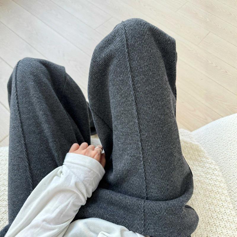 Character Pattern Woolen Wide-leg Pants Women's Autumn and Winter Small Soft Waxy Drape Narrow Version Casual Piled Thickened Wool Pants