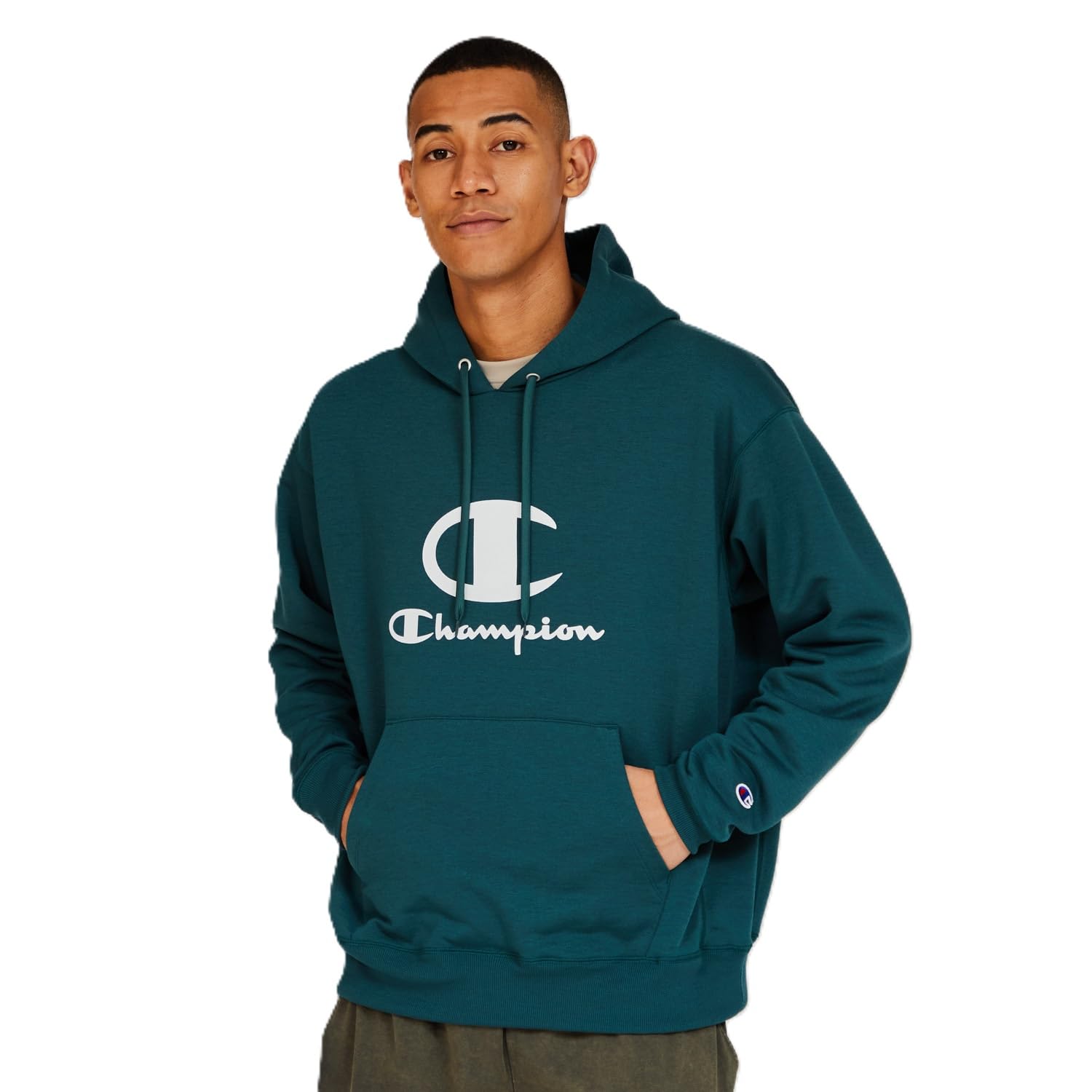 

Champion Forest Grass Long Sleeve Terry Hooded Script Tech Men s Sweatshirt, Quick-Drying, Stretch, Logo, Weave® (C3-BS120)