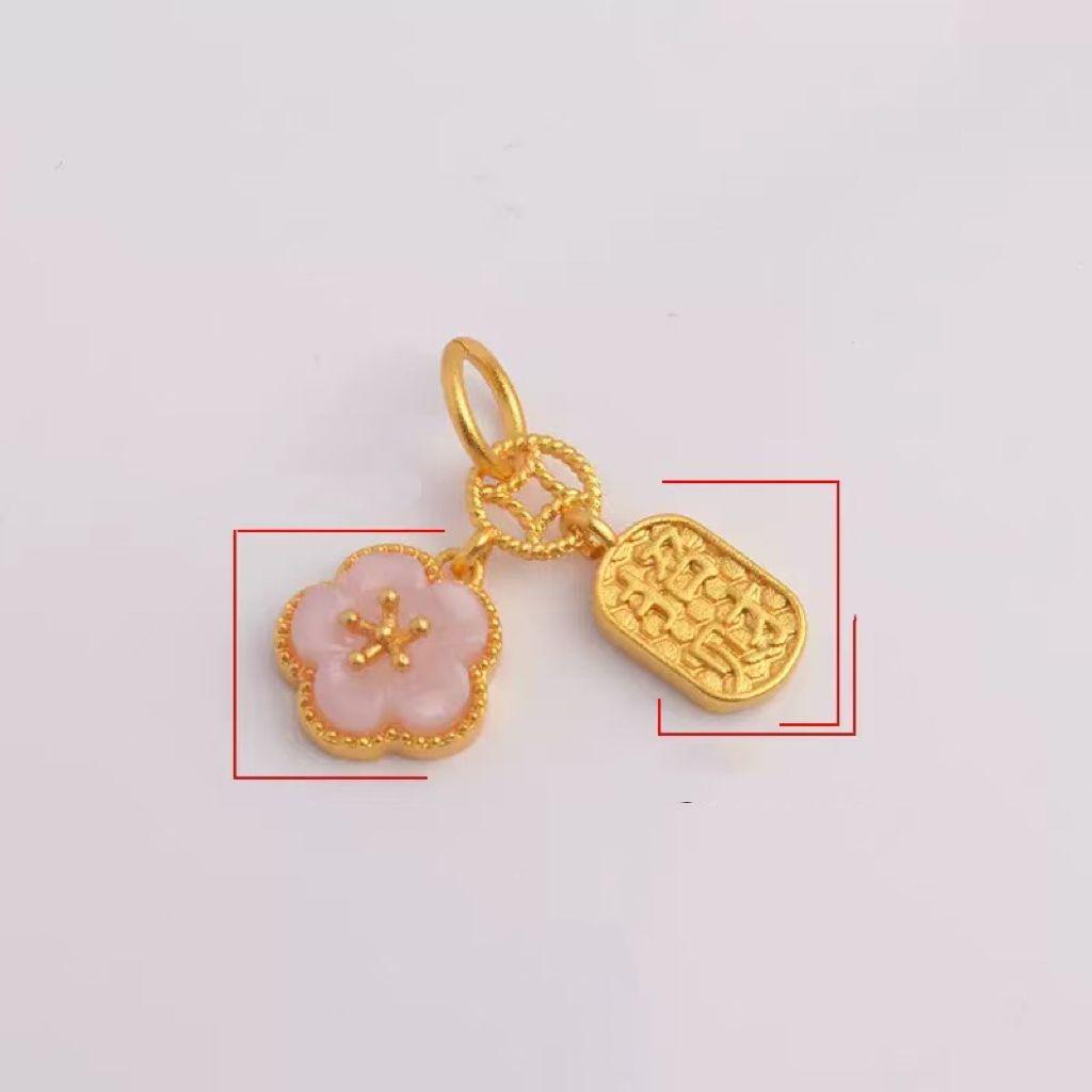 Gold Tone Pendant Charms: Fu Character, Lucky Bag, Peach Blossom. DIY Accessories for Bracelets, Necklaces, Earrings.
