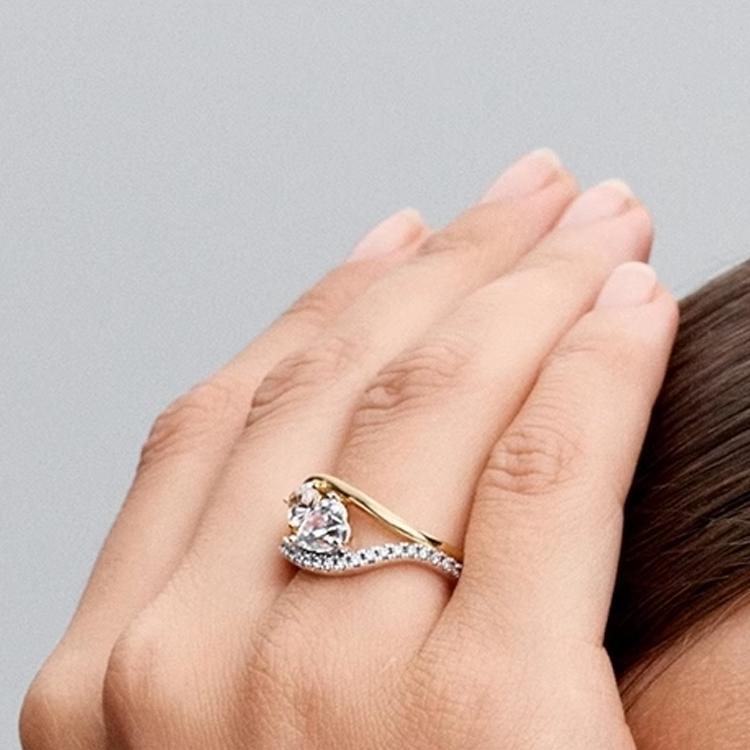 Pandora Pavé Heart Wave Gold Ring Women ring 163660C01
