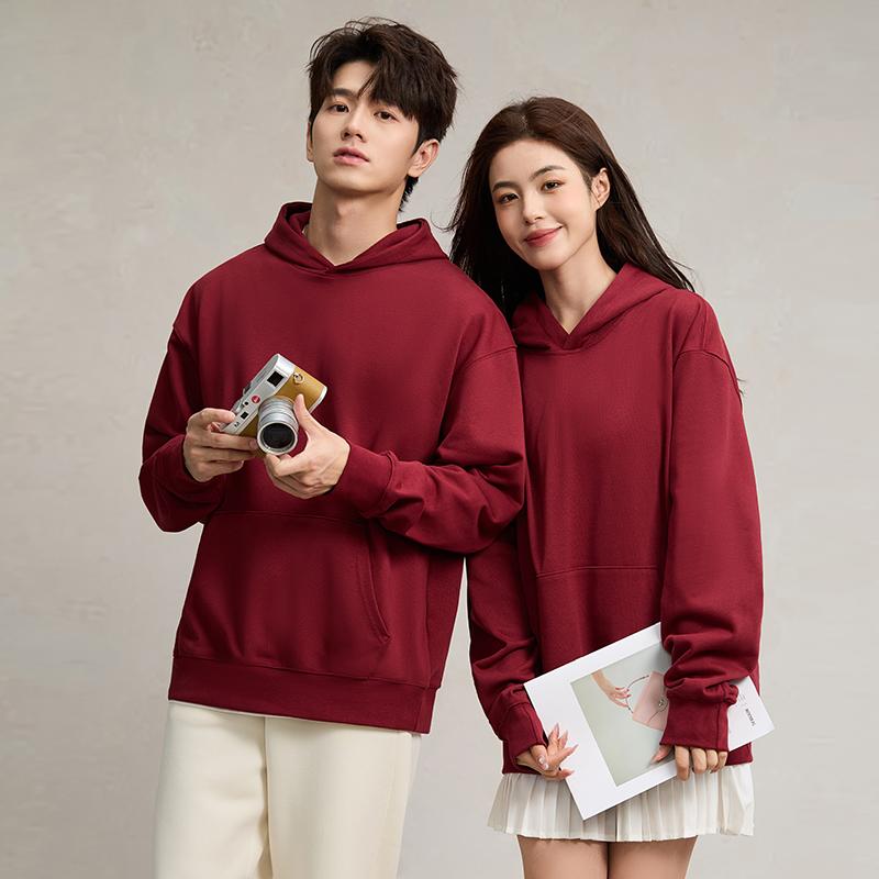 Terry Hooded Sweatshirt Autumn Winter Style Drop Shoulder Loose Trendy Pullover Hoodie Casual Solid Color Jacket Unisex
