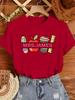 Teacher  Fruit and Vegetable Design Printed Retro Style T-shirt Summer Women's Casual Round Neck Short Sleeve Top Daily Clothing