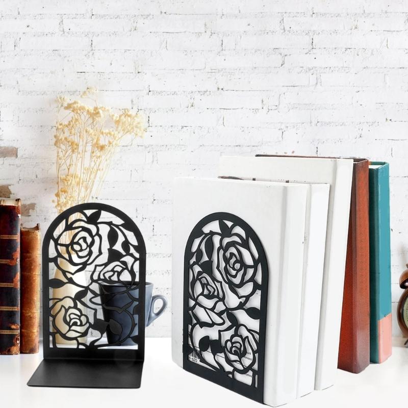 Sturdy Metal Bookends With Not Slip Base Floral Design For Home Office And Study Room