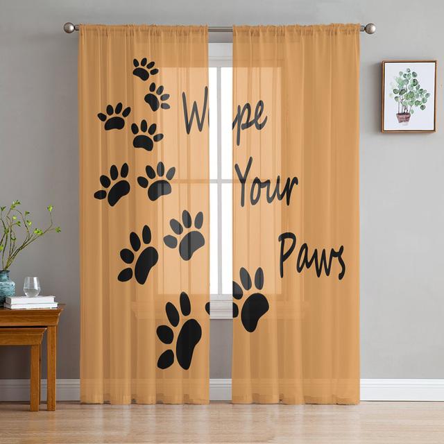 Cartoon Pet Paw Footprint Tulle Curtains For Living Room Bedroom Decoration Chiffon Sheer Voile Kitchen Window Curtain Drapes