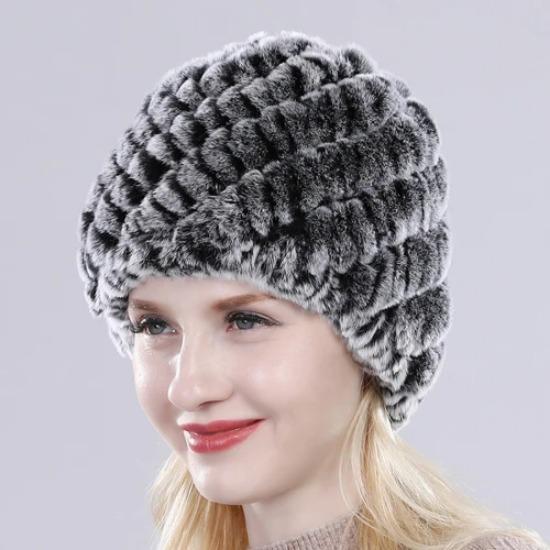 Hot Sell Women Winter Knitted Real Rex Rabbit Fur Hat Fluffy Natural Rex Rabbit Fur Cap Lady Good Elastic Genuine Fur Hats