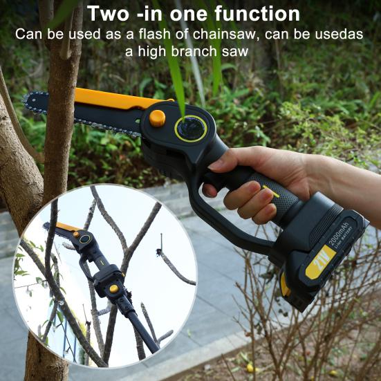 2-in-1 Cordless Pole Saw & Mini Chainsaw, Brushless Electric Chain Saw with 2 x 2.0Ah Battery, 4.9-7.5ft Adjustable Pole Saw for Tree Pruning