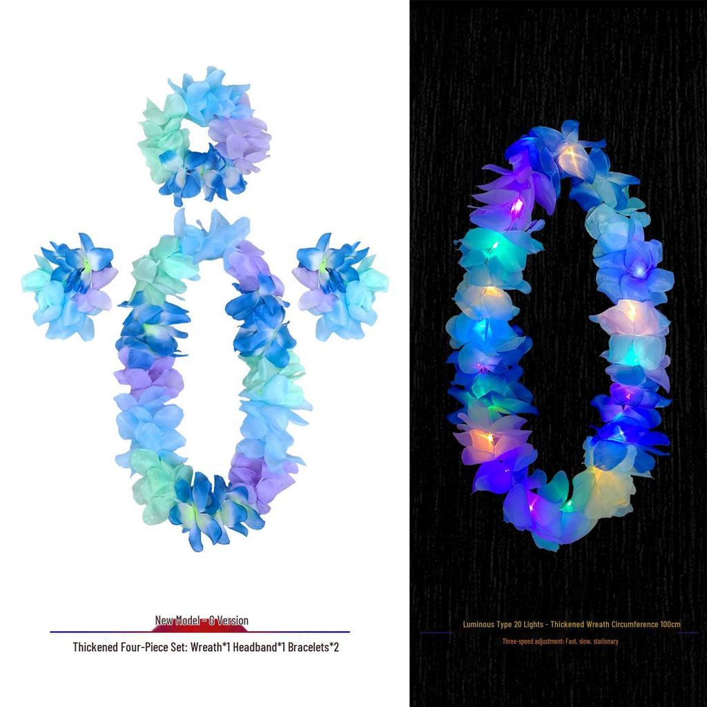 Hawaiian Luminous Flower Garland & Hula Skirt Set - Summer Costume Accessories for Annual Stage Events