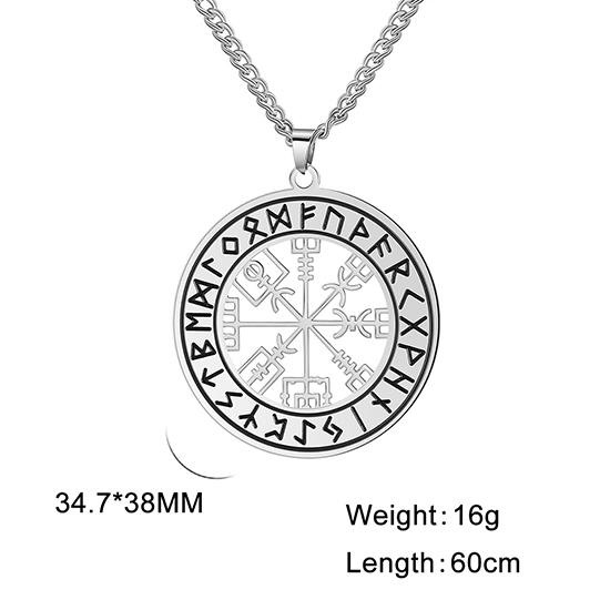 Vintage Nordic Rune Necklaces for Men Stainless Steel Norse Runes Jewerly Pagan Elder Futhark Pendant Amulet Talisman