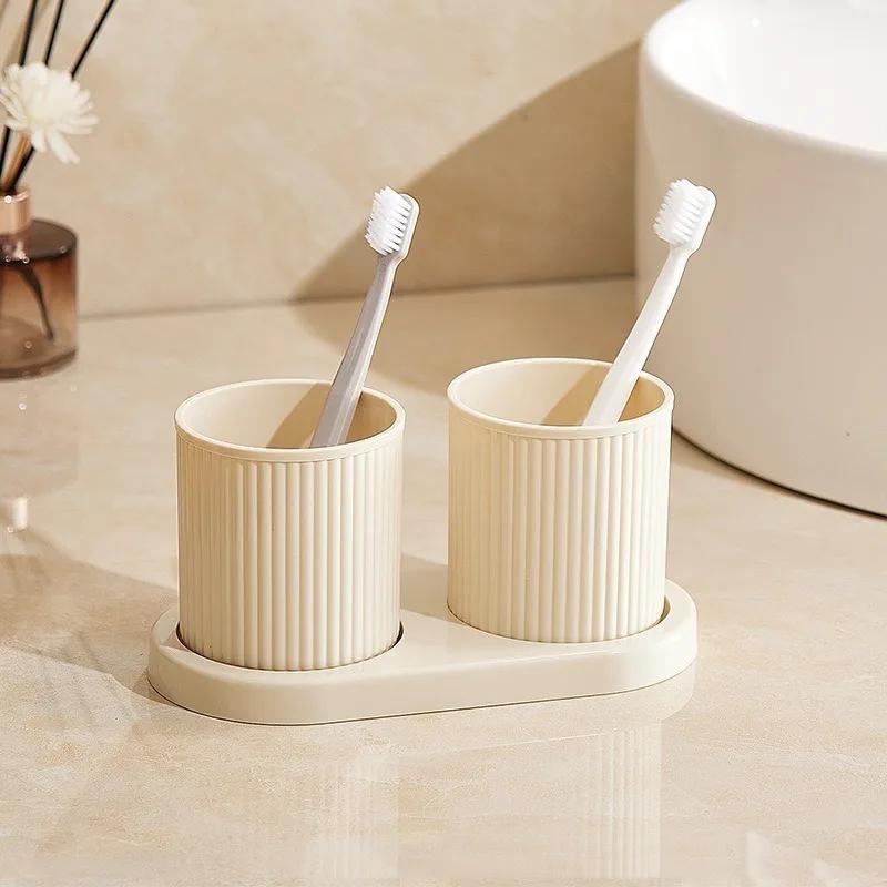 

2 pieces/set of solid color mouthwash cups with tray, family bathroom drum, accessories білий