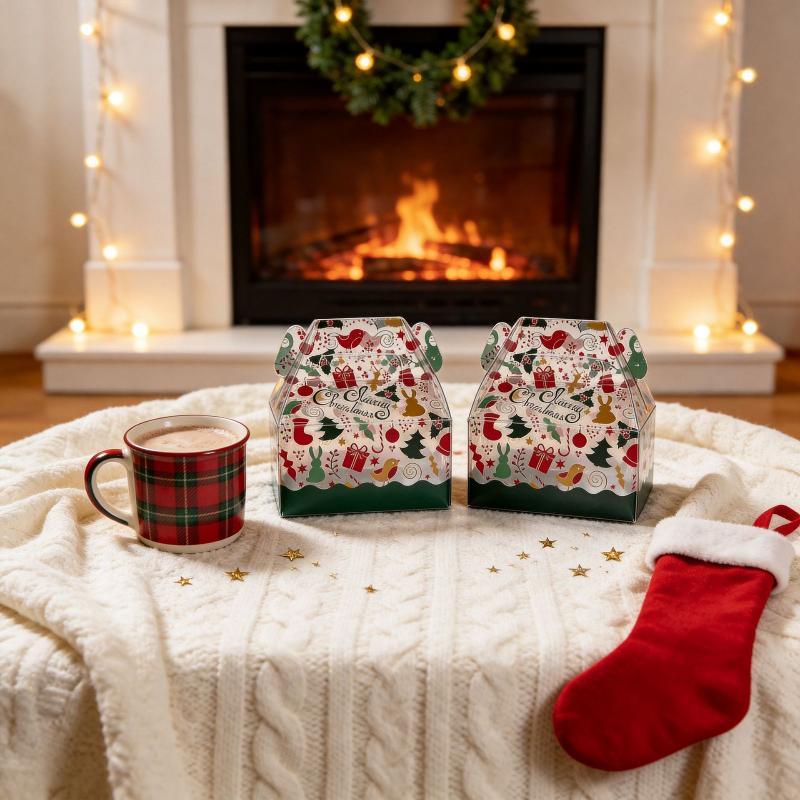 10 Stück Weihnachten Transparente Geschenkboxen mit Griffen, Party Geschenkverpackungsboxen, Leere Geschenkboxen bedruckt mit „Frohe Weihnachten“