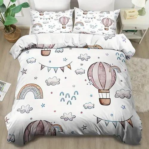 Hot Air Balon Soft Duvet Cover Soft Duvet Cover Featuring Hot Air Balon Patern Suitable for Children Kids Adult Peoples Soft Warm Breathable