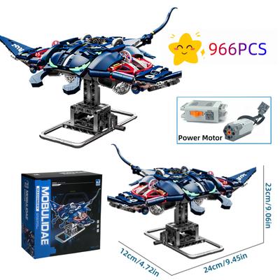 Non-Toxic Moc Mechanical Manta Ray Sea Animal Set Power Motor Building Blocks Bricks Diy Model Kids Assembly Toy Christmas Birthday Gifts