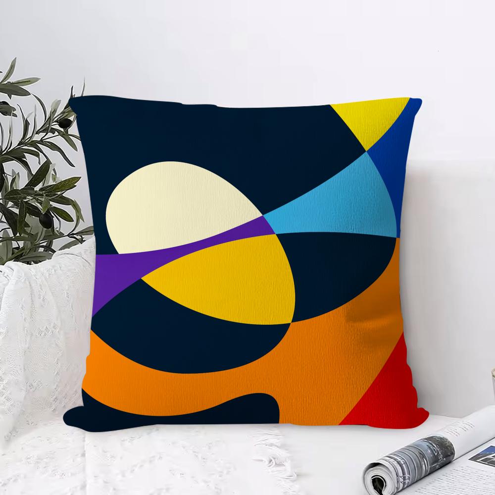 Abstract Curve Contrasting Colors Cushion Cover Anti-dustmite Pillowcase Invisible Zipper Silky Short Plush Sofa Cushion Cover