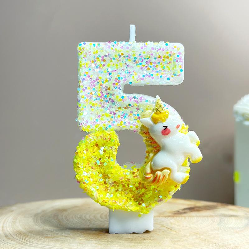 Unicorn Birthday Candles 0-9 Number Yellow Cake Candle Fashion Cartoon Anime Topper Party Cute Decoration