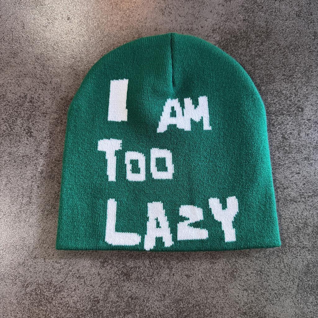 Am Letter I Too Lazy Embellishment Retro Streetwear Warm Wool Hat Knit Couples