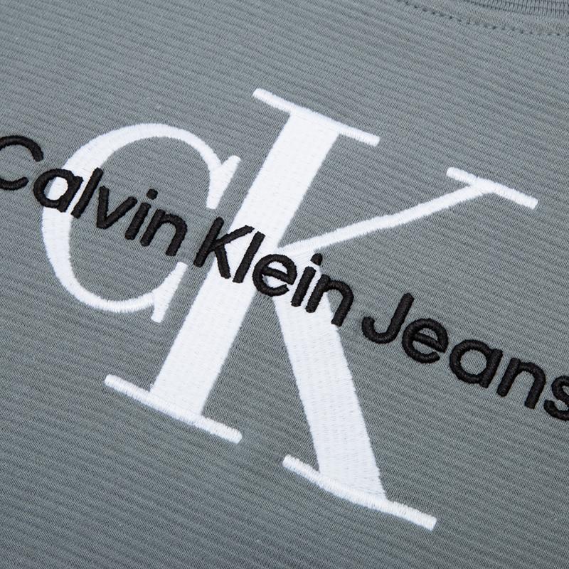 Calvin Klein Letter Logo Fashion Color Block Woven Band Crewneck Sweatshirt Men sweatshirt Dark-Gray J323160-PN6