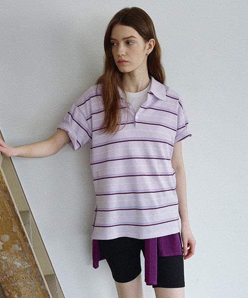 Onaenon Striped Collared Short Sleeve Knit Nek6Mp416