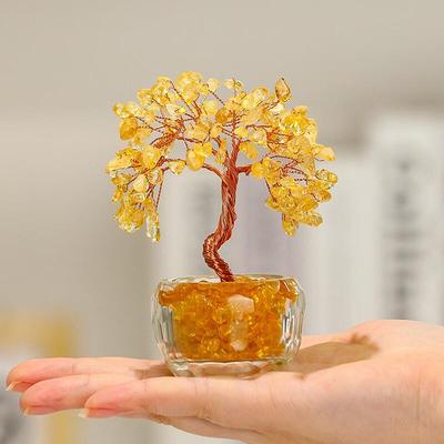 Ruijie Natural Yellow Crystal Money Tree Ornament